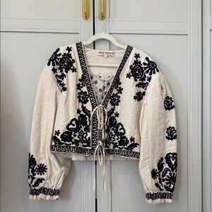 Free People Ivory Jacket with Black Embroidery